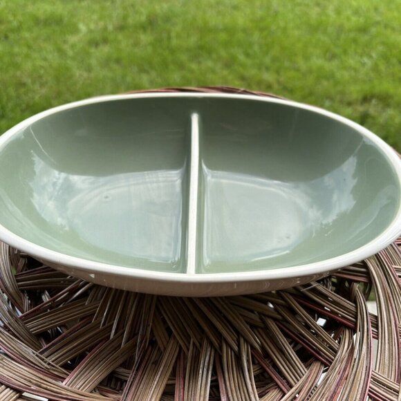 Vintage Harkerware Mint Stone China Oven Proof Divider Dish  Tablescaping MCM - Picture 1 of 8